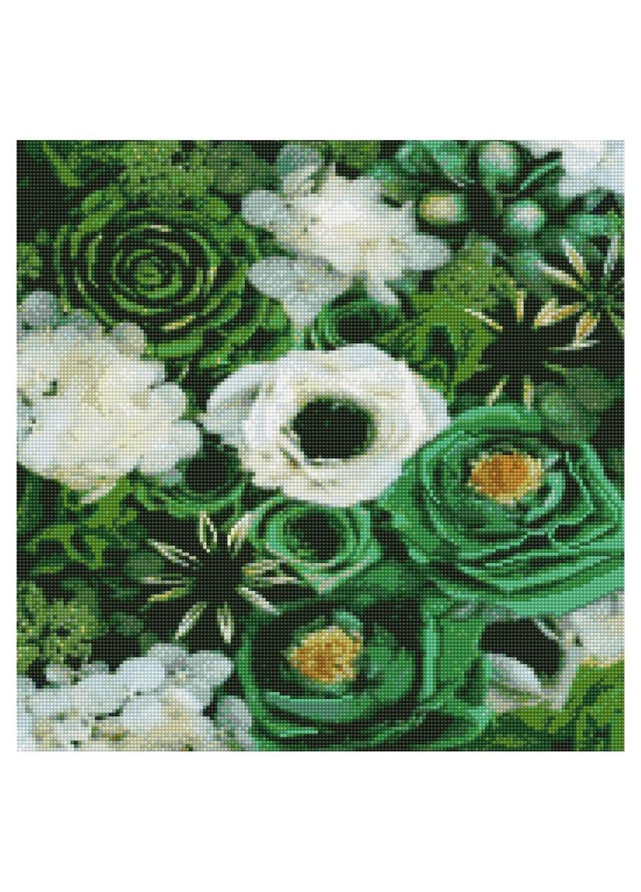 Алмазна мозаїка ПРЕМІУМ Зелені відтінки квітів 50х50 см GA0001 Strateg (362446110)