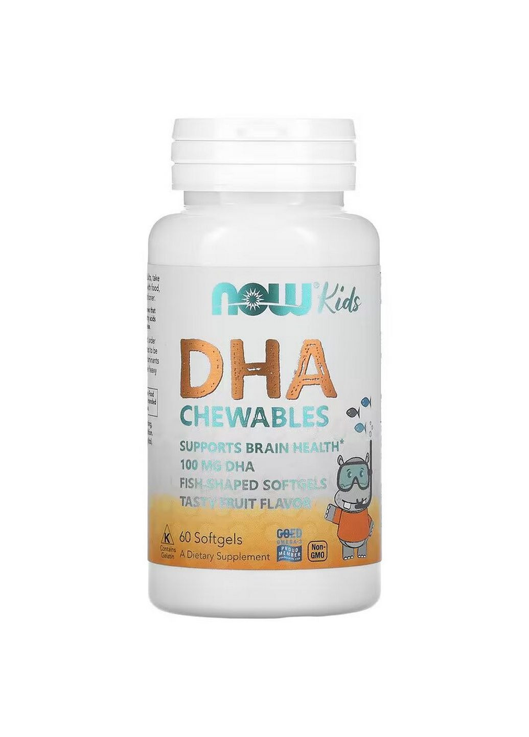 Жирні кислоти Kids DHA 100 mg, 60 капсул з фруктовим смаком Now (293342712)