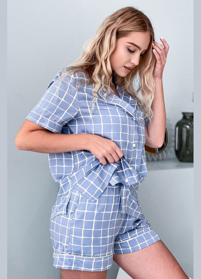 Пижамные шорты в клетку Мамин Дім V7709 blue/white (292851651)