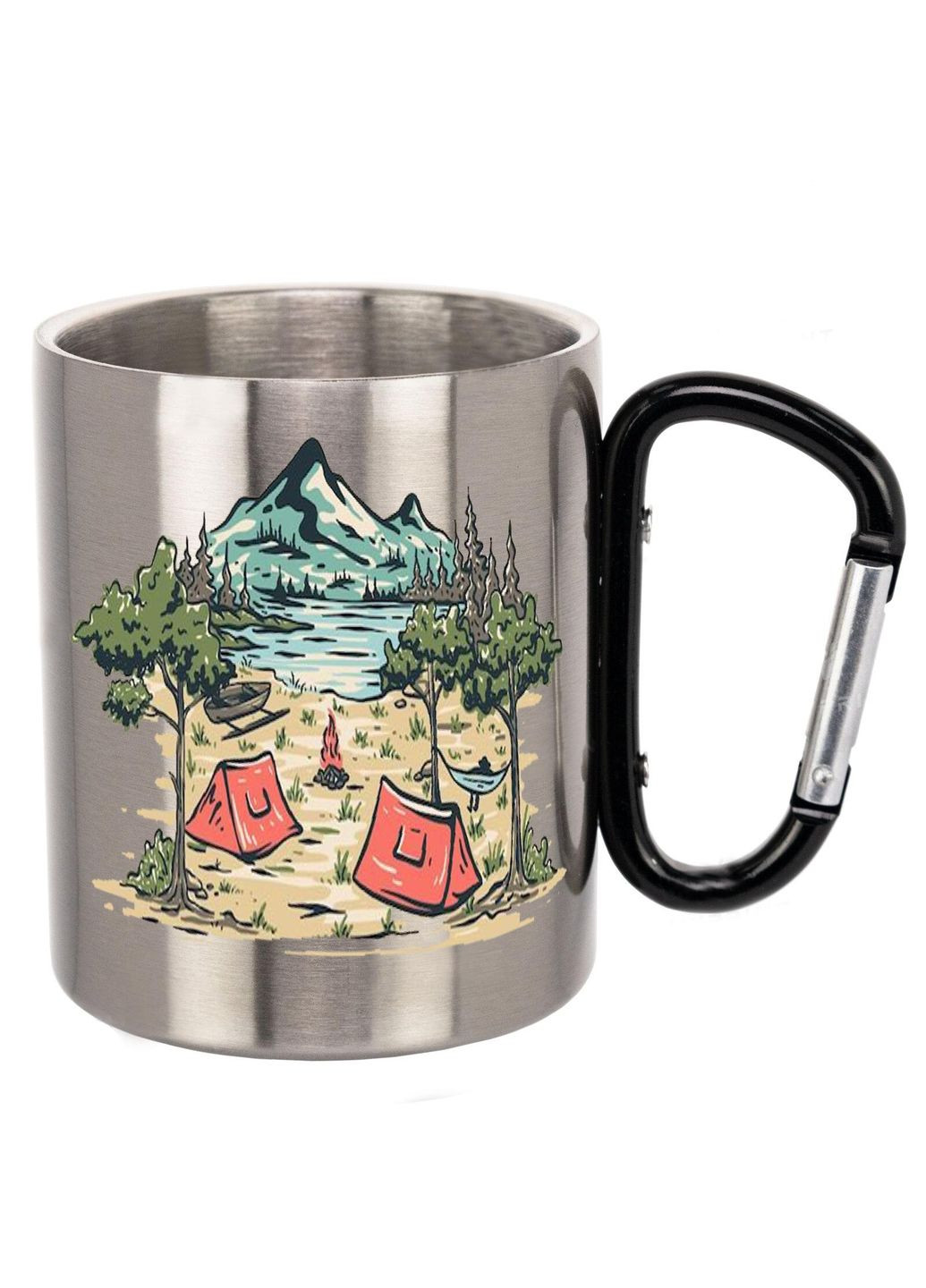 Кружка металлическая с карабином (black) туристическая 300 мл #0024 silver No Brand (316121775)