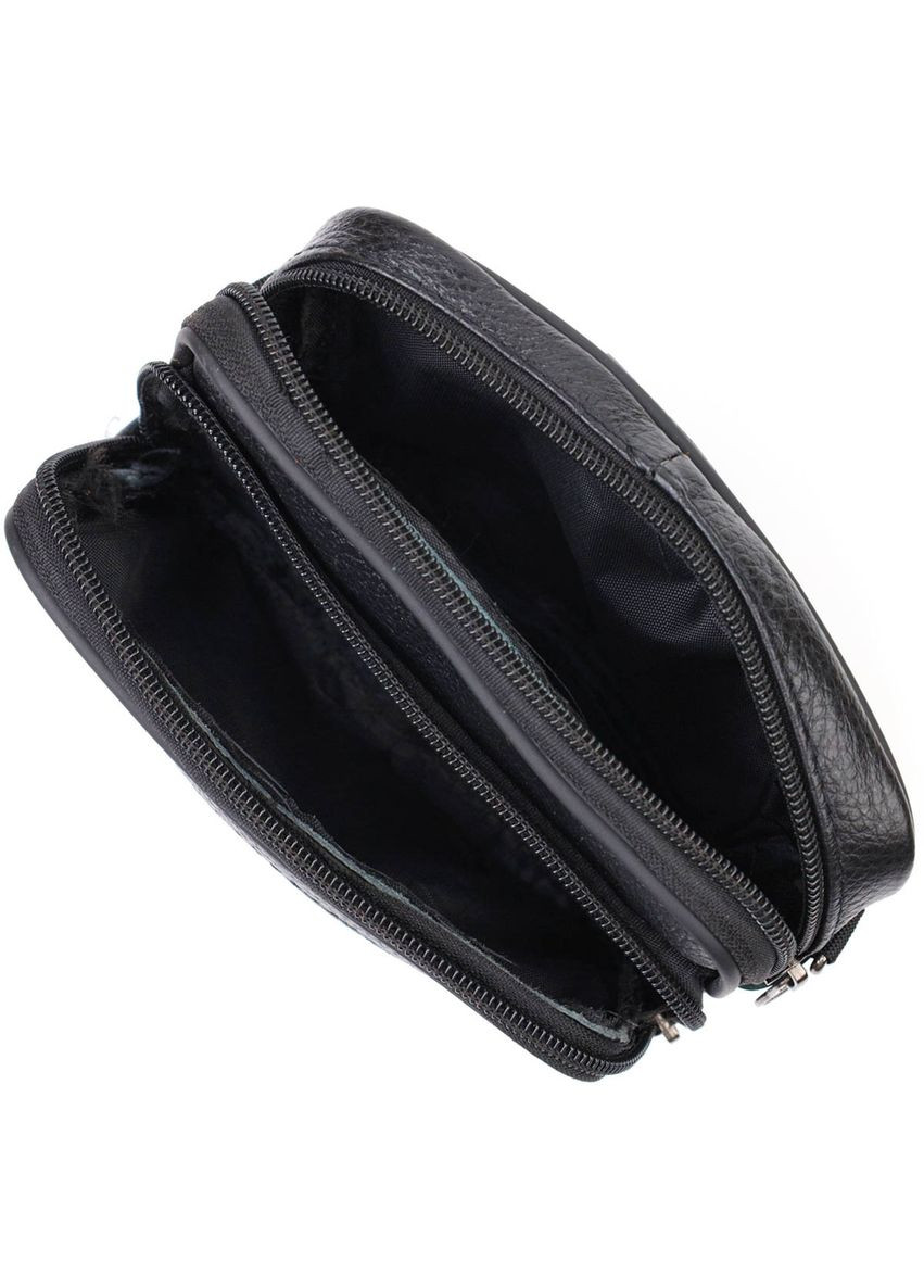 Горизонтальна поясна сумка для чоловіків з натуральної шкіри 21485 Чорна Vintage (298567956)