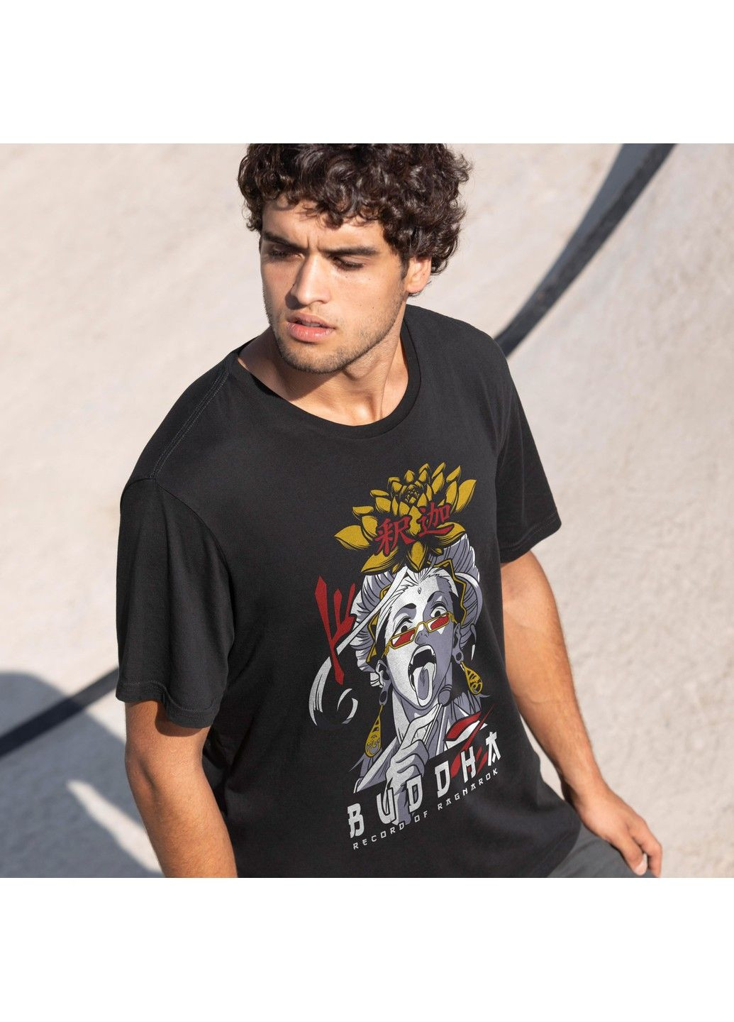 Чорна футболка з принтом record of ragnarok - будда No Brand