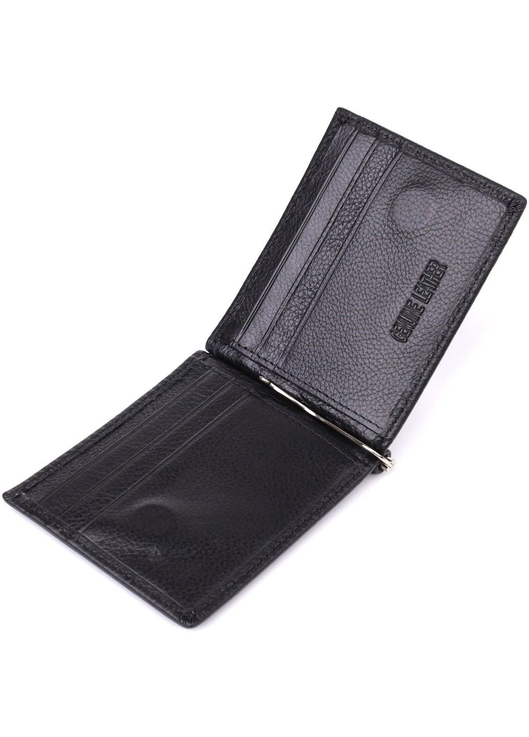 Мужской кошелек с металлическим зажимом из натуральной кожи 23092 Черный st leather (330359595)