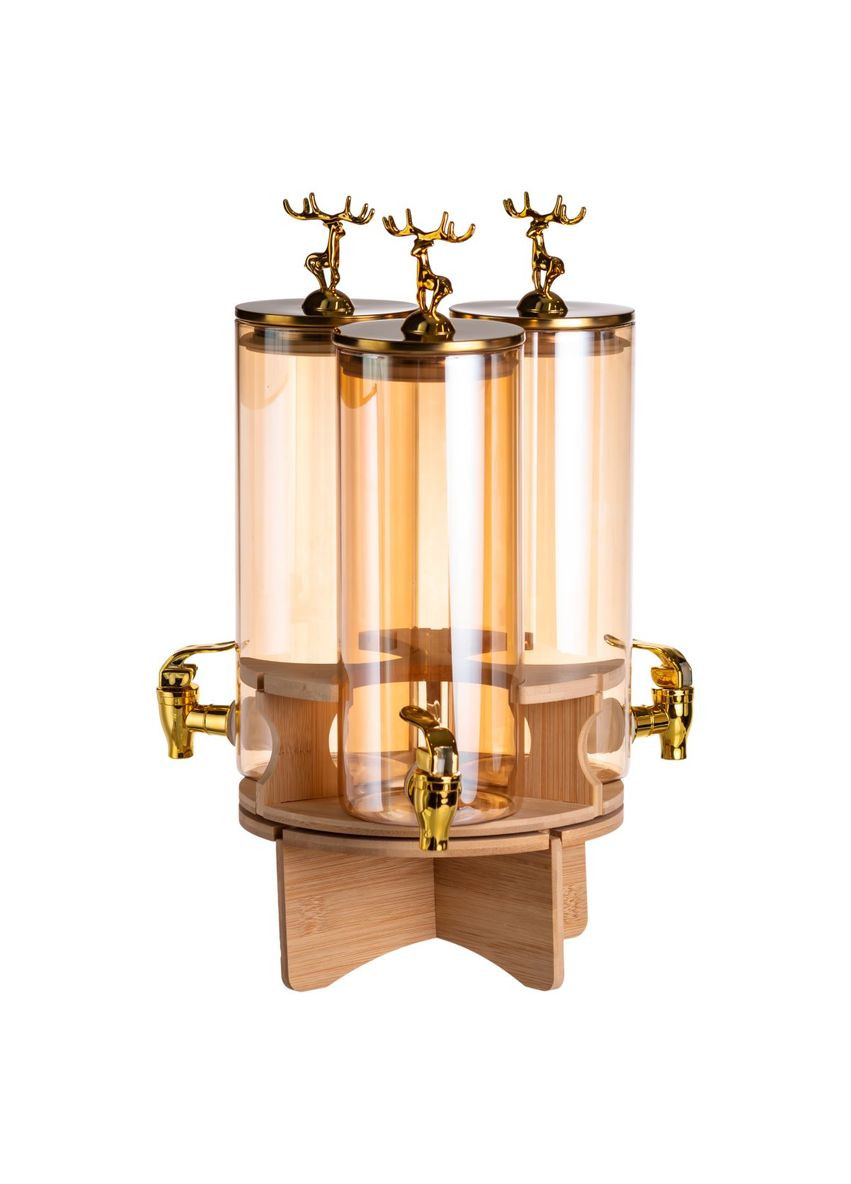 Лимонадниця скляна 3в1 на підставці із золотими кранами 5,5 л для подачі напоїв та соків з краном ProDobro (364189440)