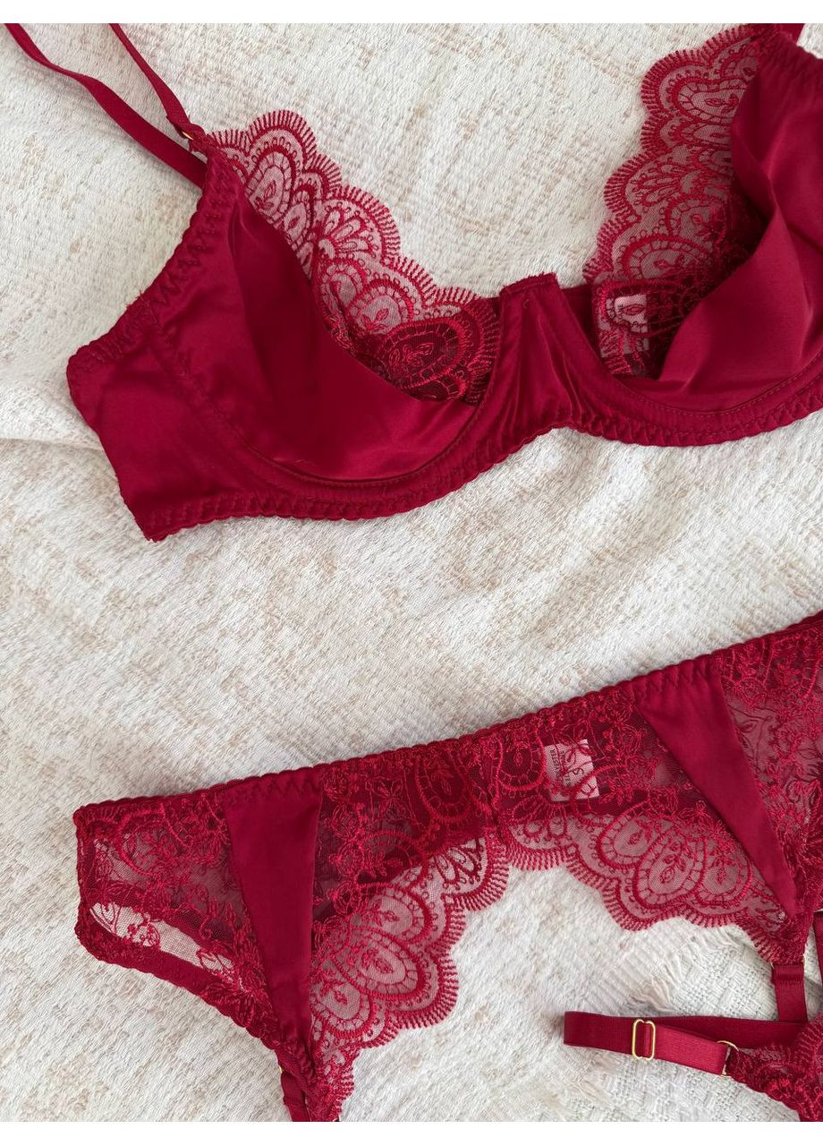 Красный комплект женского белья | нежный кружевной, красное соблазнение Vital-Textile с косточками полиэстер, эластан