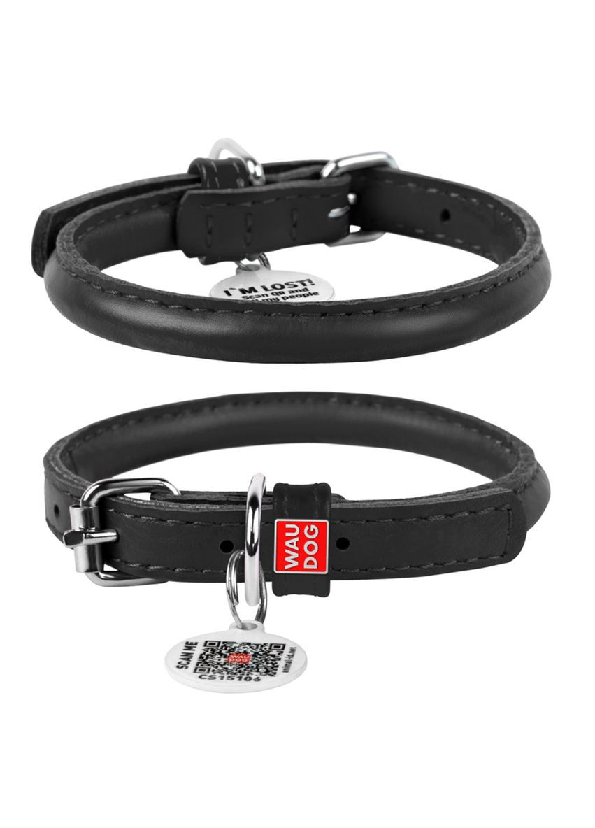 Нашийник для собак шкіряний Glamour Круглий Д 6 мм Д 17-20 см Чорний WAUDOG (322327894)