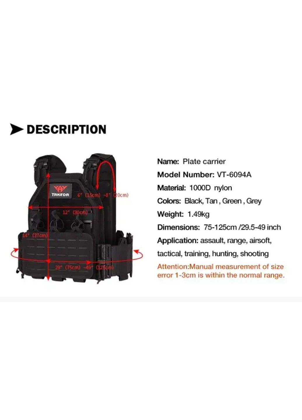 Плитоноска разгрузочный жилет VT-6094A со быстрым сбросом и подсумками Черный Yakeda (293943032)