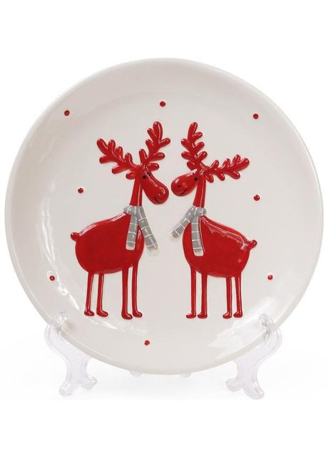 Набір 2 керамічні тарілки "Олені в шарфиках" Ø21.4см Bona (372175927)