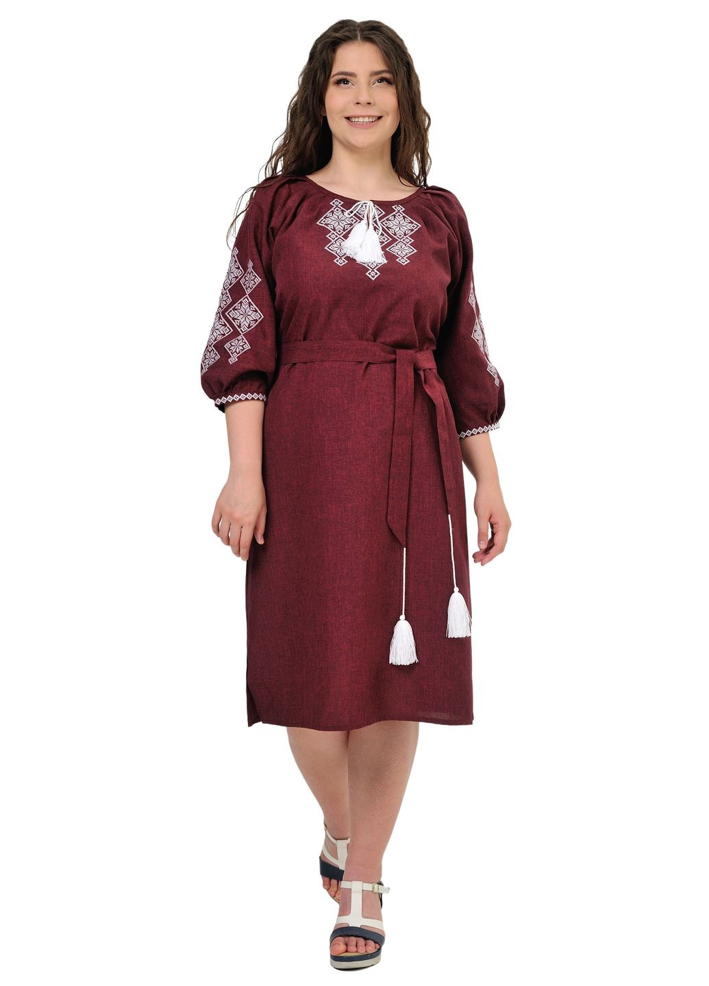 Бордовая платье-вышиванка слобожанка (бордо) Golfstream свободная полиэстер, лен (298833773)