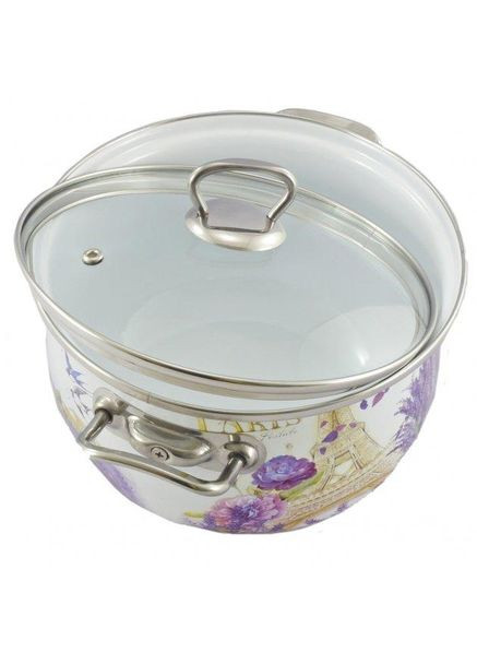 Кастрюля эмалированная 5.7 л 24 см глубокая с крышкой, Лаванда (16707) Interos (368774276)
