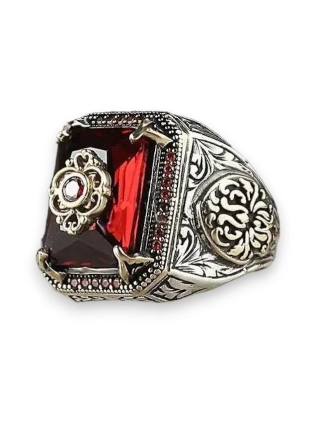 Каблучка чоловіча східна печатка чоловіча влади з червоним великим каменем розмір 21 Fashion Jewelry (290114041)