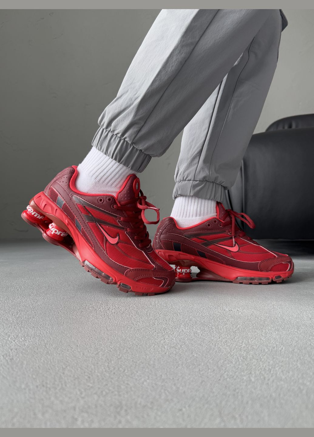 Красные демисезонные кроссовки мужские nike shox ride 2 sp x supreme red | найк шокс райд 2 сп красные No Brand