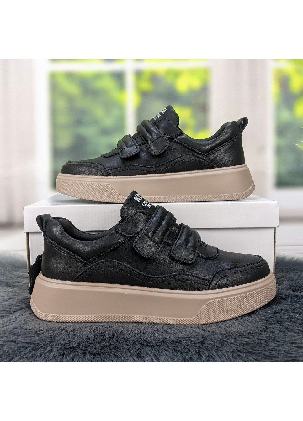 Кроссовки женские кожаные на липучках KDSL чёрные демисезоны (299808454)