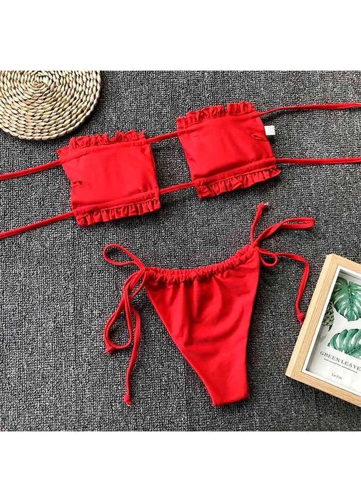 Червоний літній купальник шторки на зав'язках sm червоний -