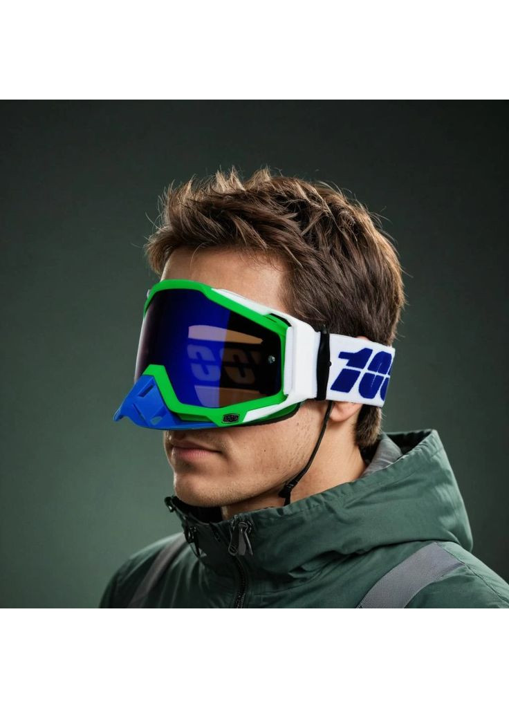 Лыжные очки, (маска) затемненный визор (TPU, PC, цвет оправы-салатово-синий) (M-8587) SP-Sport (361435480)