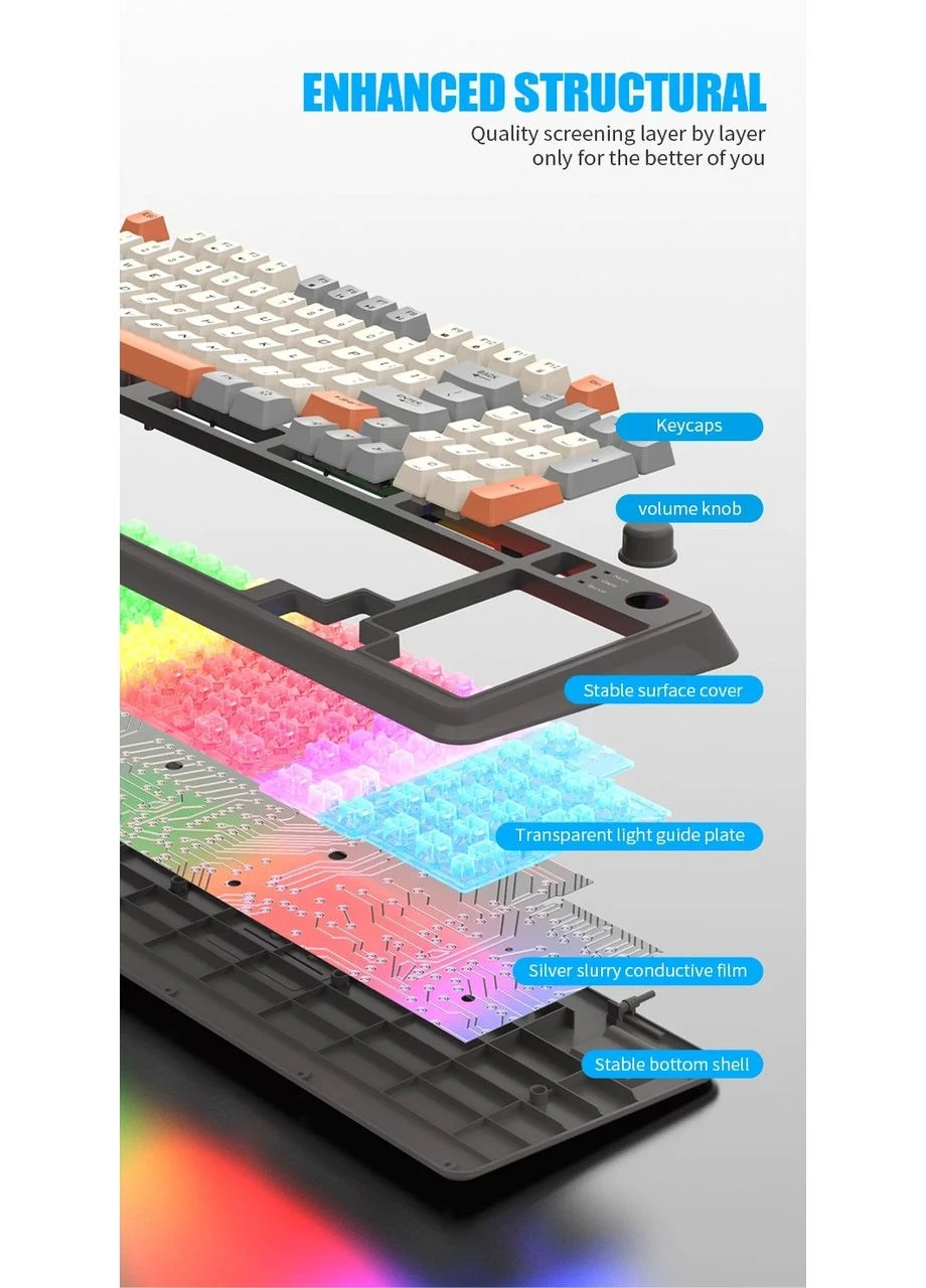 Ігрова клавіатура K82 дротова USB 94 клавіші RGB-підсвітка Регулятор гучності Shimmer No Brand (371808217)