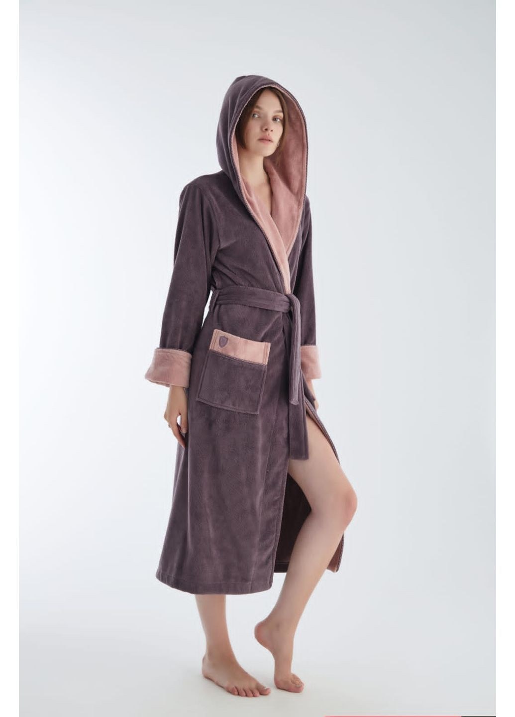 Халат жіночий бавовна/бамбук модель з капюшоном lila, m Nusa 4145 (371188057)