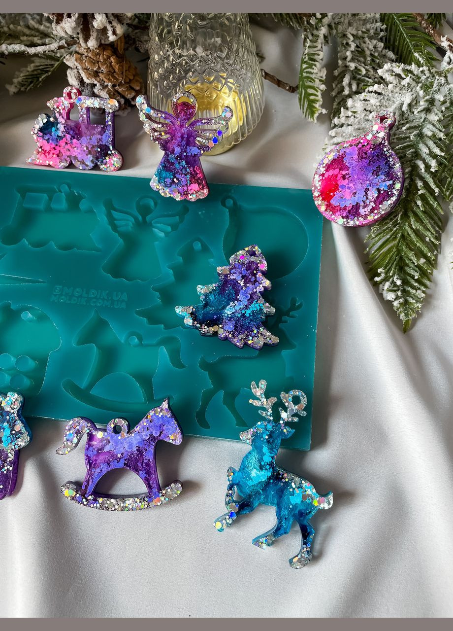 Новогодний набор №3 молд для 10 миниатюрных игрушек из эпоксидной смолы на елку силиконовая форма для смолы No Brand (370566774)