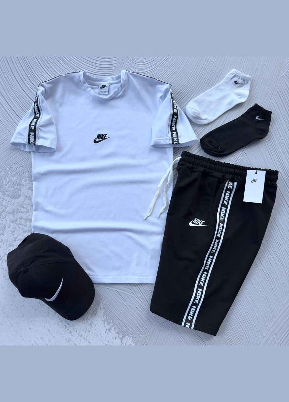 Белая 5 в 1 футболка+шорты+кепка+2 пары носок турецкая двонитка No Brand