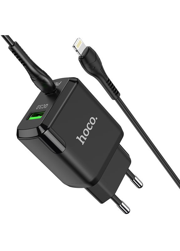 Сетевое зарядное устройство для телефона с быстрой зарядкой + кабель Lightning N5 |20W/3A, QC3/DP| Hoco (337351019)