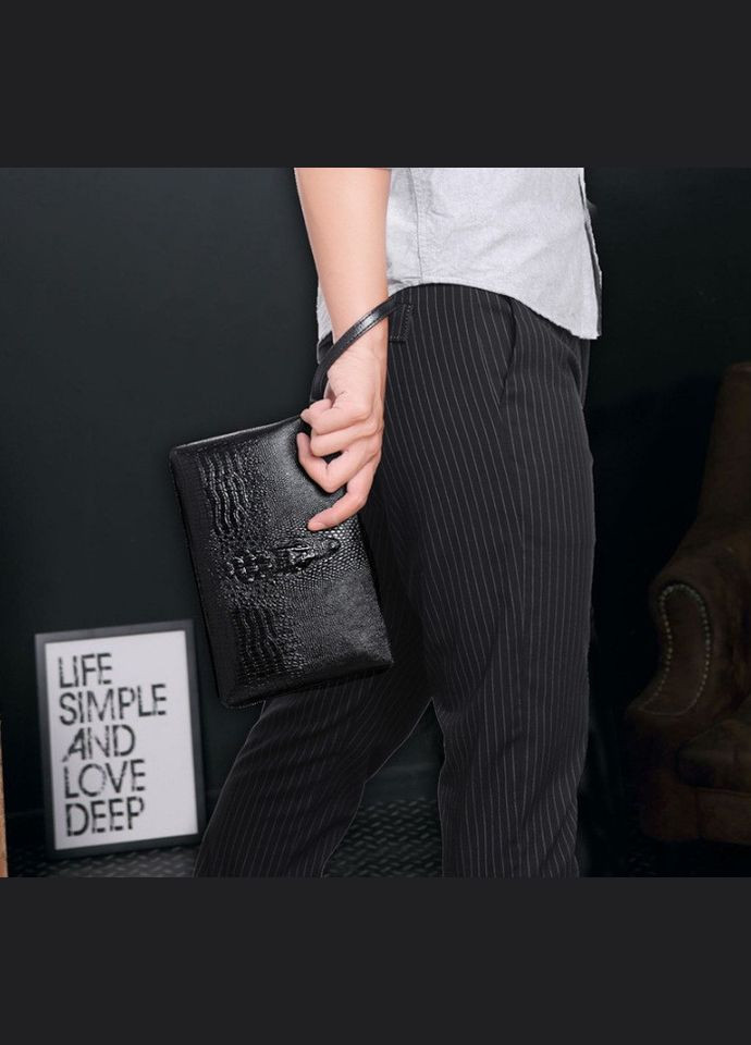 Большой мужской клатч барсетка для документов черный крокодил сумка бумажник для телефона рептилия(BRT) Kenguru (336551817)