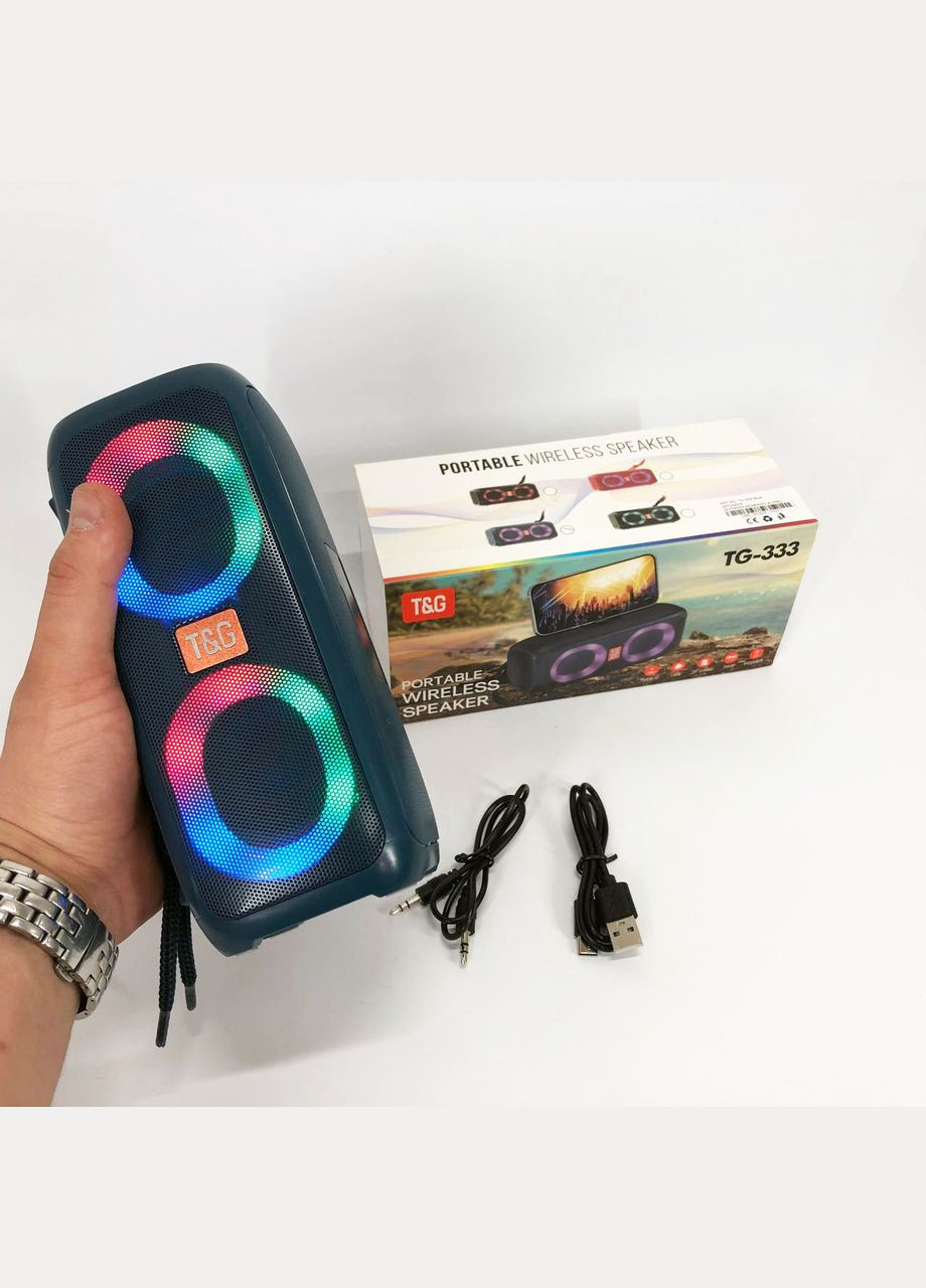 Портативная колонка TG333 2x5W с RGB-подсветкой, громкая блютуз-колонка. Цвет: синий T&G (359429529)