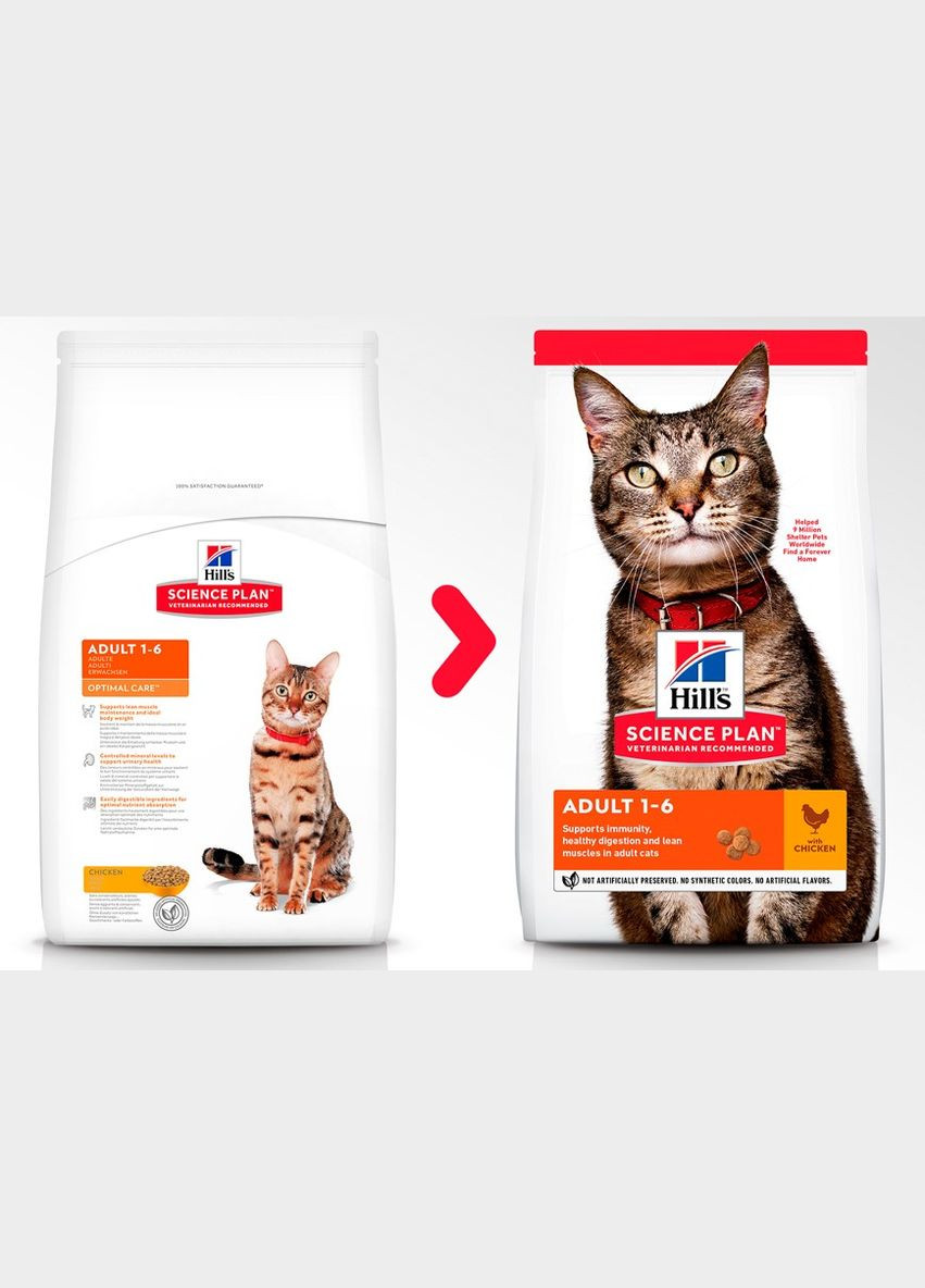 Сухой корм для котов Science Plan Feline Adult Optimal Care со вкусом курицы 15 кг 604063 HILLS (266274214)