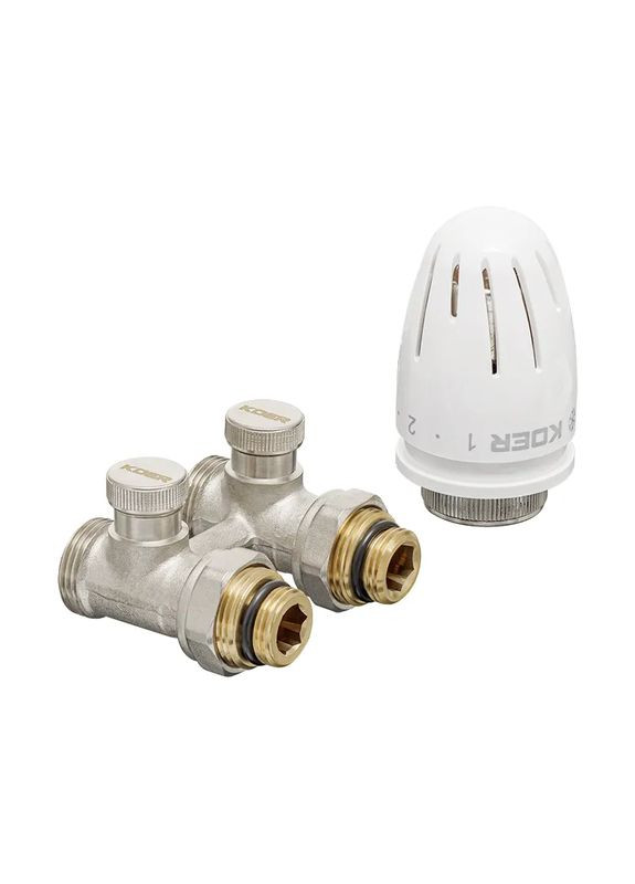 Комплект для нижньої підкл. радіатора SET-22 - 1/2"x3/4" (прямий) з термоголовкою ЗЗ (KR3174) KOER (315701889)