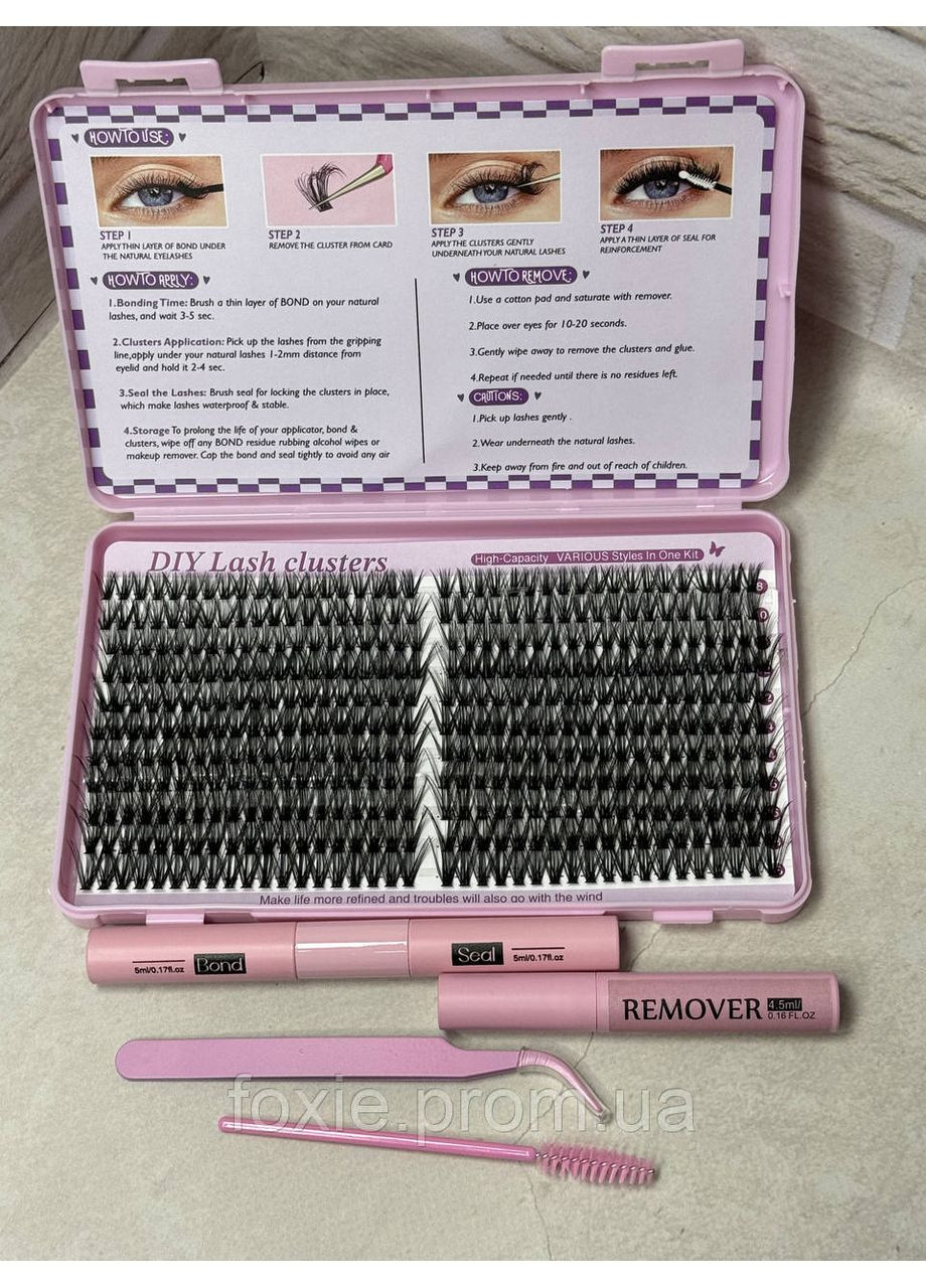 Набір накладних пучкових вій 3D + клей, закріплювач, пінцет, 1 щіточка, ремувер (418 шт.) No Brand (370589878)