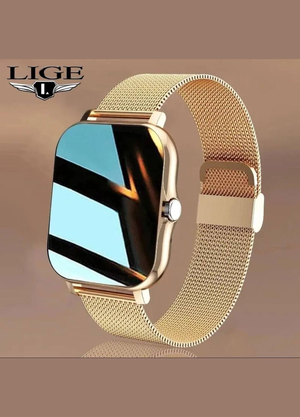 Смарт часы золотые с двумя ремешками Lige (293516595)