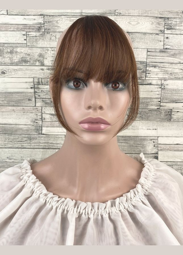 Челка накладная светло-коричневая золотистый каштан прямая на шпильке из искусственных волос No Brand 5560 (321115312)