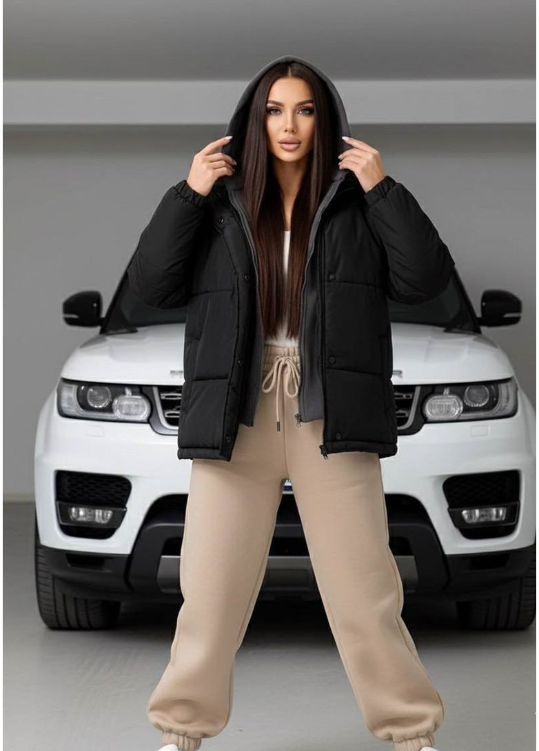 Чорна зимня куртка зимова з імітацією толстовки: норма та батал Nositi 4091-15Х