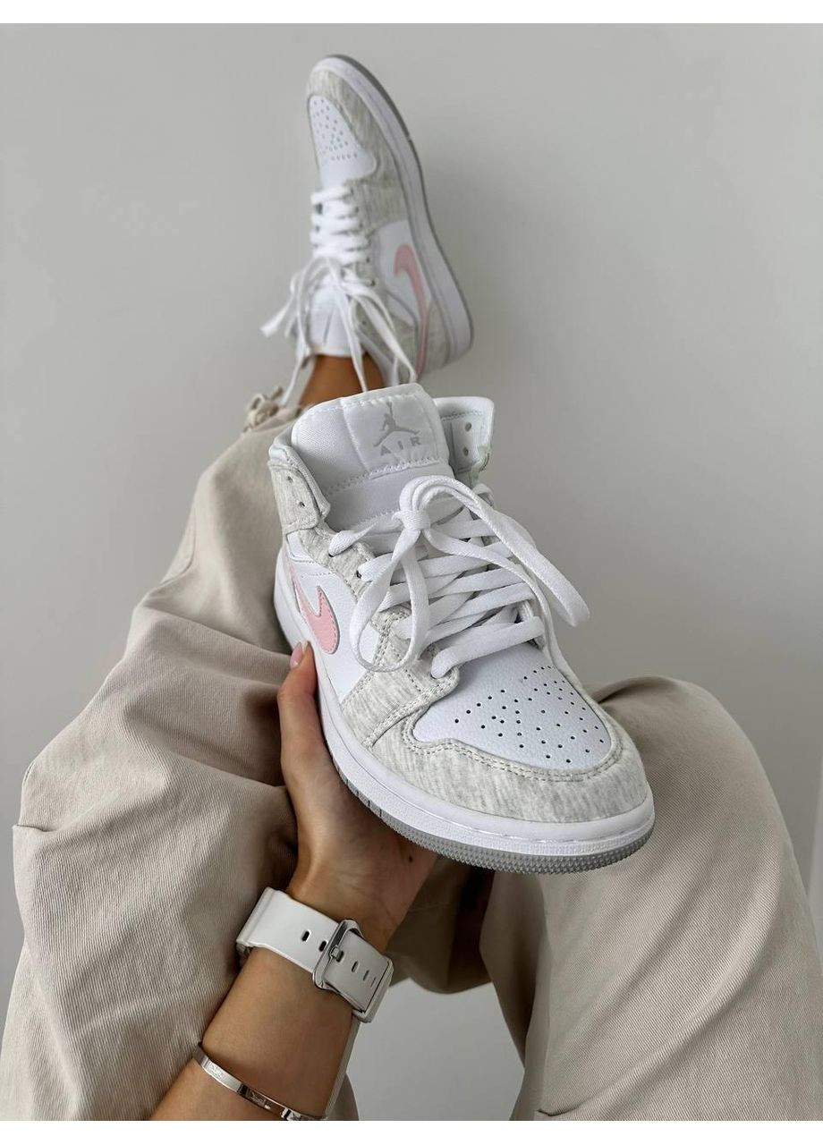 КРОССОВКИ ЖЕНСКИЕ NIKE AIR JORDAN 1 MID HEATHER GREY PINK НАЙК АИР ДЖОРДАН No Brand розовые демисезоны (367115128)
