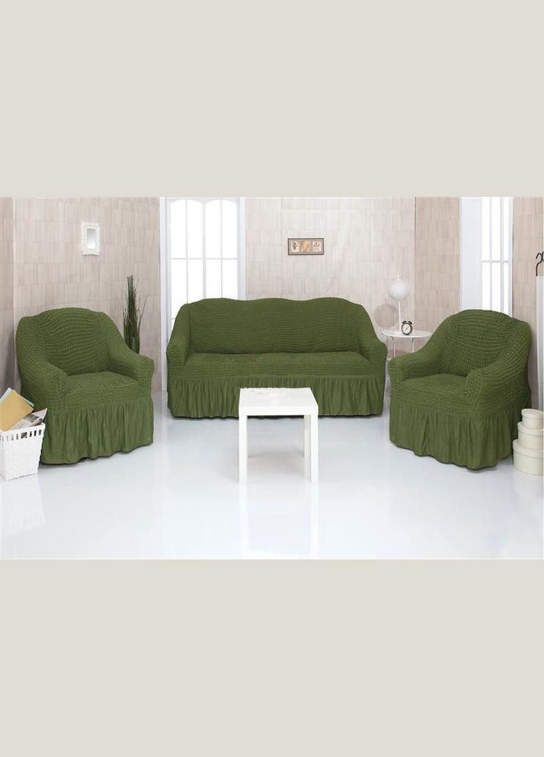 Чехлы натяжные на диван 3-х местный и два кресла 01-222(универсальные) Зеленый Venera (268547680)