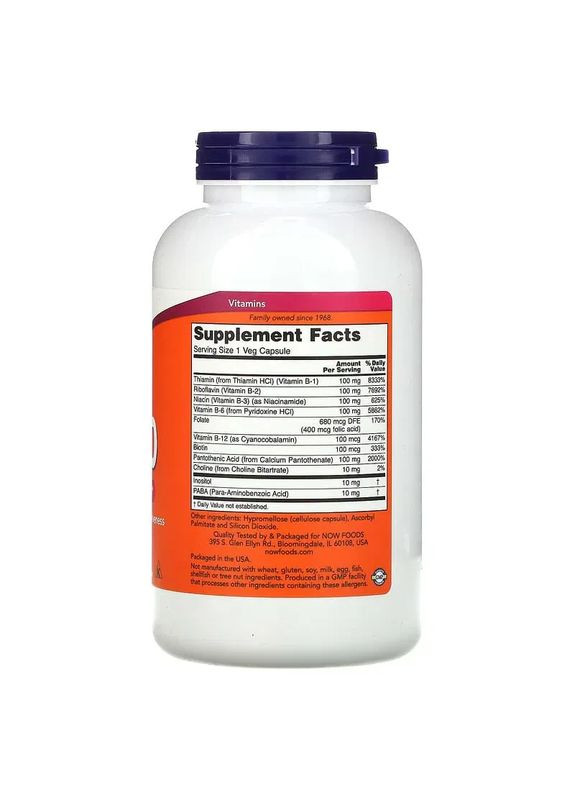 Вітамін B-100 (Vitamin B-100) 250 вегетаріанських капсул Now Foods (361118331)