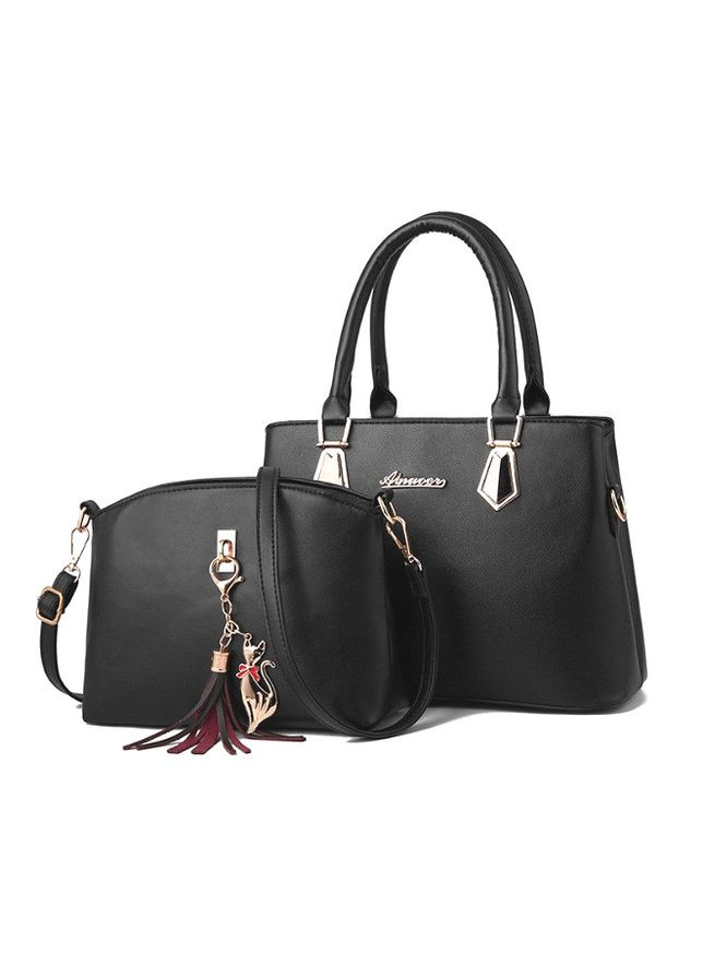 Женская сумка через плечо и мини сумочка клатч черная ПУ кожа для повседневного использования стильный комплект ProDobro (363221212)