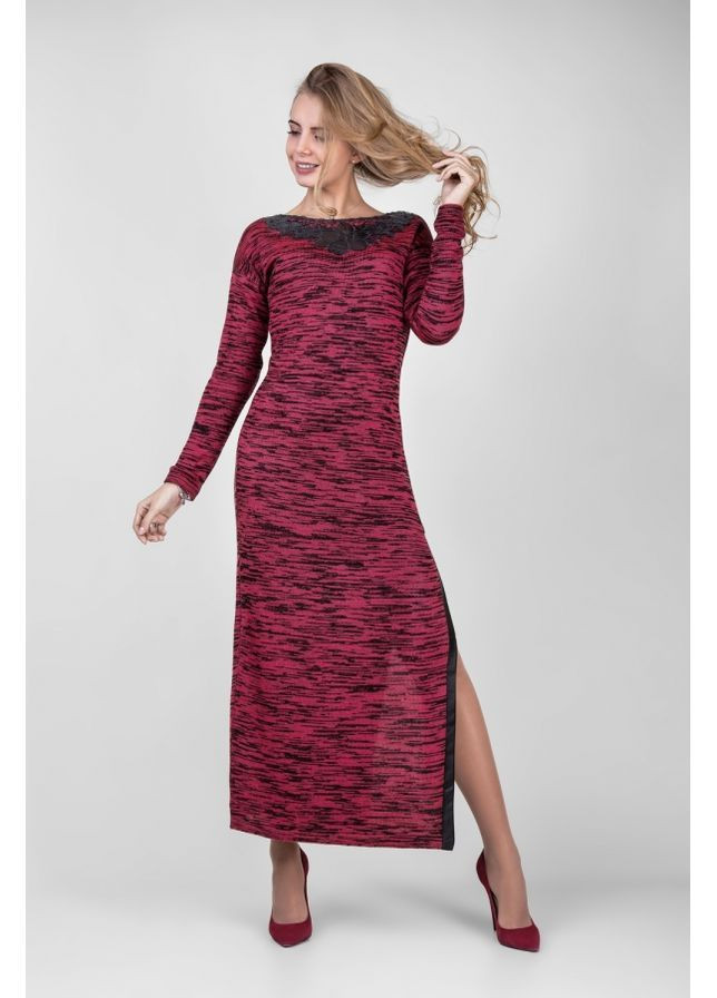 Красное вязаное платье 1432 красно-черный Triko Bakh