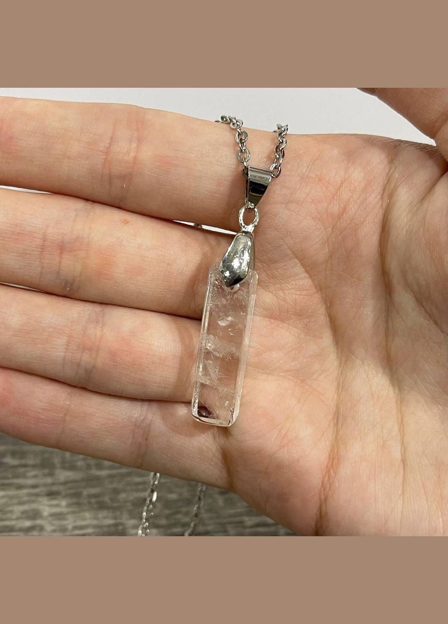 Кулон талісман з натуральним каменем Гірський кришталь прямокутної форми на ланцюжку в подарунковій коробці Овен (331291832)
