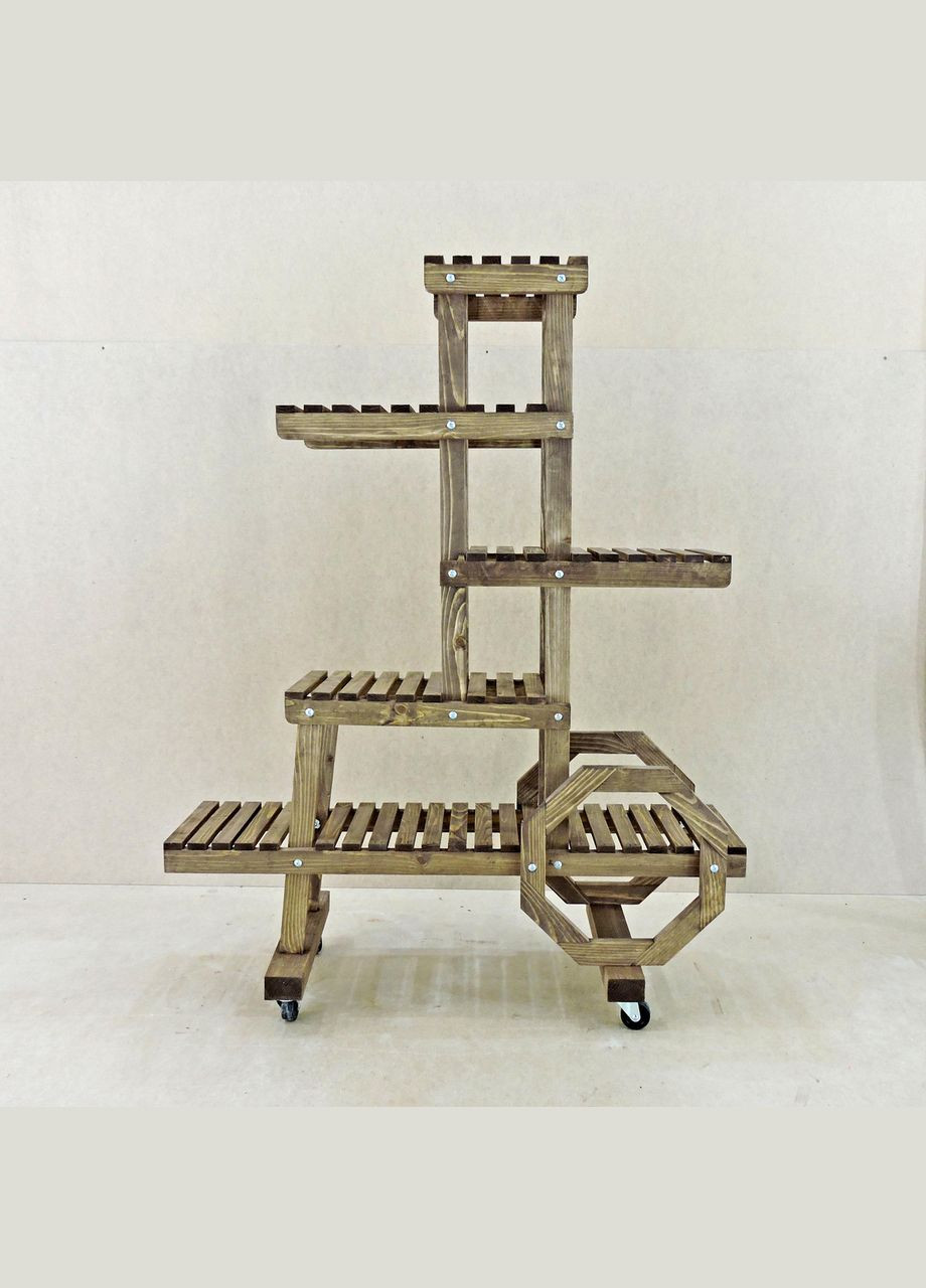 Подставка для цветов из дерева Мулино на колёсиках капучино (ЦВТ-018809) No Brand (328227475)