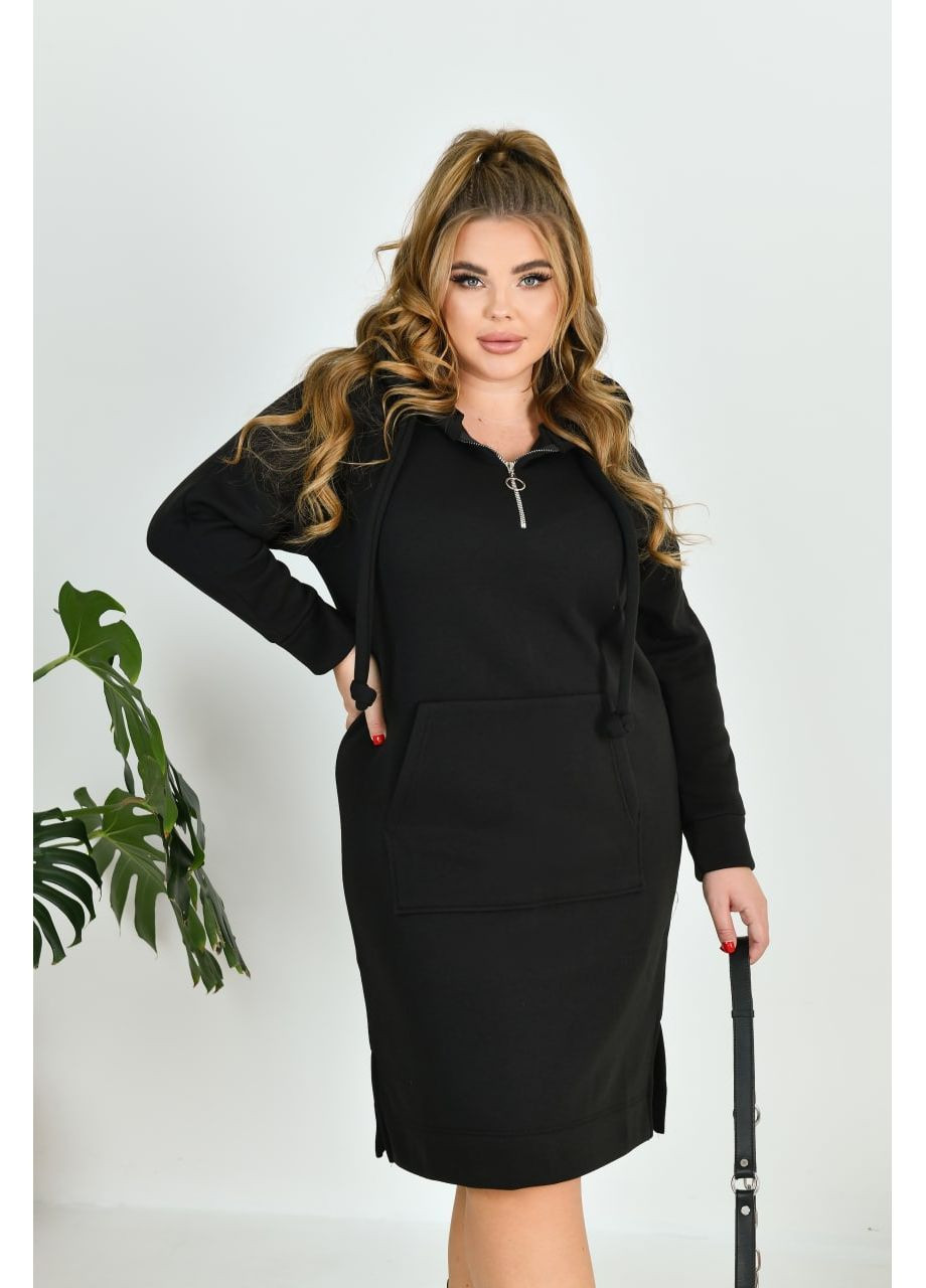 Чорна повсякденний, кежуал жіноча тепла сукня у спортивному стилі з м’якого трикотажу No Brand однотонна