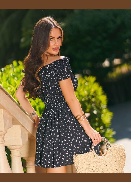 Черное повседневный платья бэби долл ISSA PLUS с цветочным принтом
