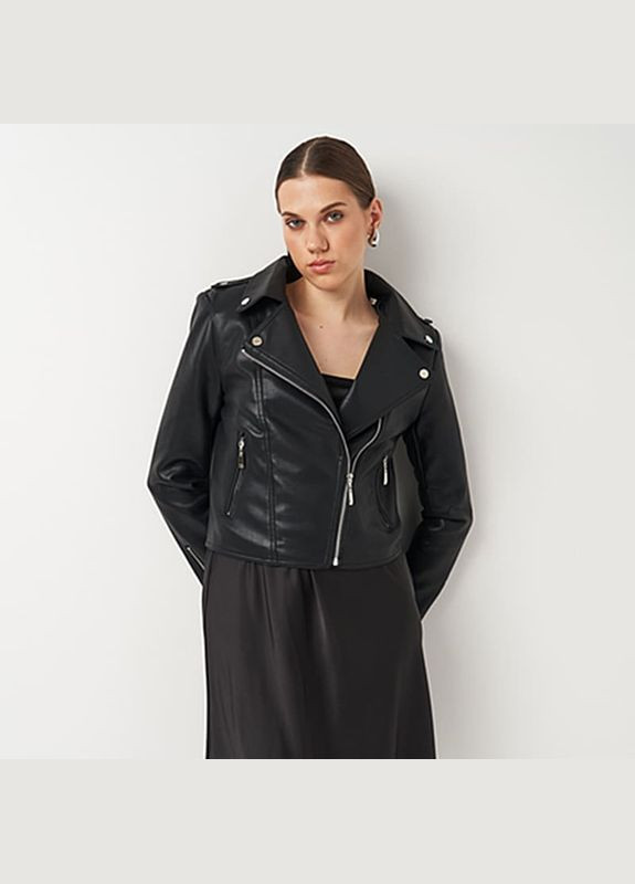 Чорна демісезонна женская куртка из искусственной кожи a-sona k12229bl Ricco Grande