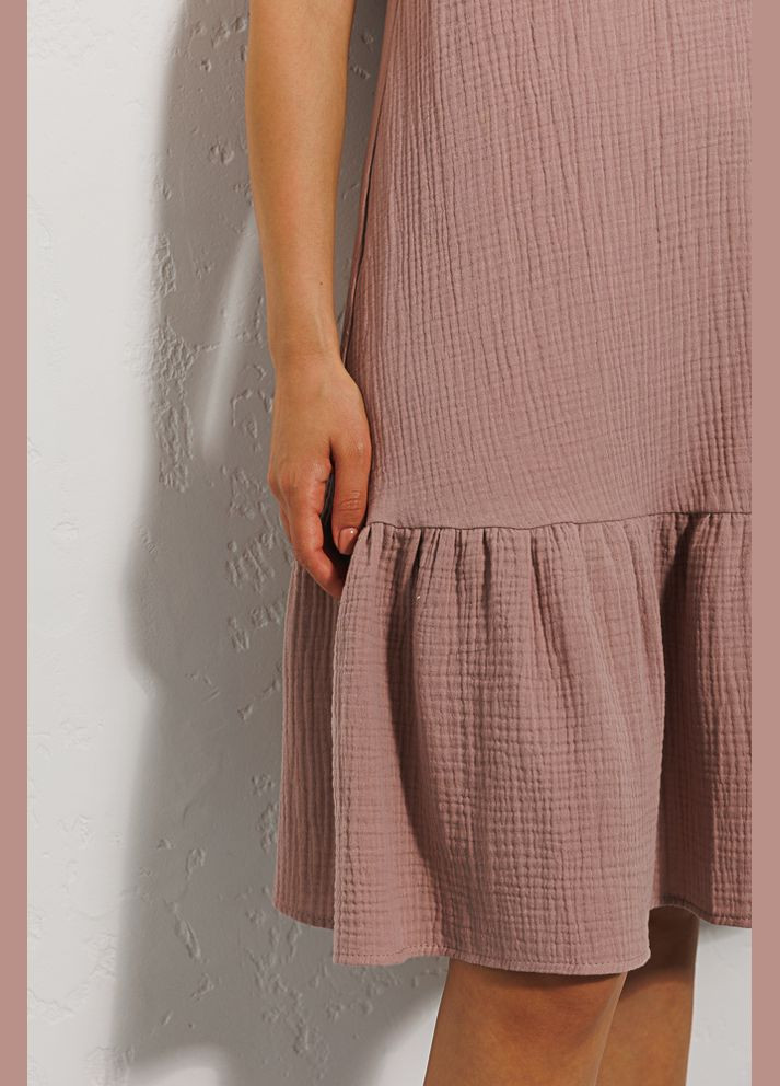 женский короткий летний сарафан темно-бежевый с воланом внизу Arjen