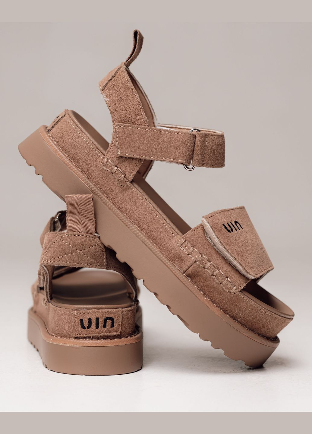 Бежевые босоножки на высокой платформе замша Lola Andy на липучке