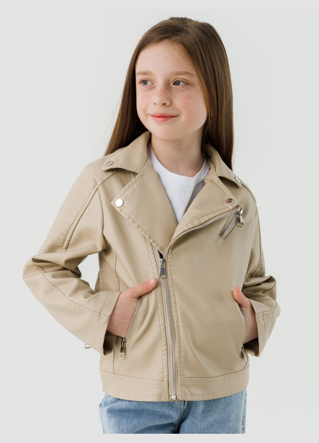 Бежевая демисезонная куртка из экокожи для девочки 6807 116 см бежевый (2000990537911d) shop (2000990537911) XZKAMI