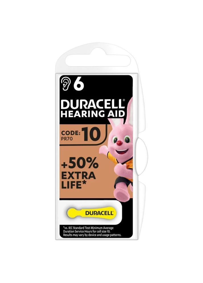 Батарейка 10 / P10 / PR70 Zinc Air * 6 (m101510) Duracell для слухових апаратів розмір 10, 6 шт. в упаковці (382958513)