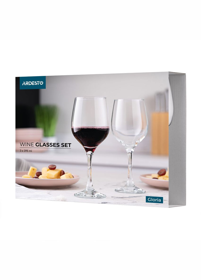Набір келихів для вина Gloria AR2639GWT 395 мл 3 шт Ardesto (364108992)
