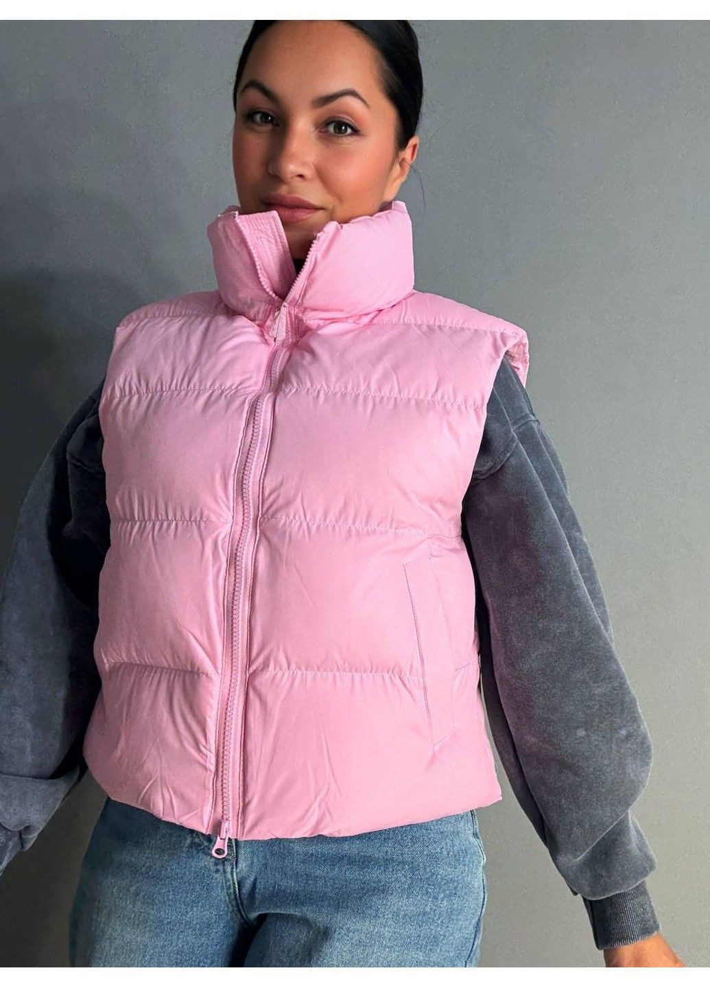 Жилетка женская A-N 10013 дутая без капюшона розовая No Brand (343276855)