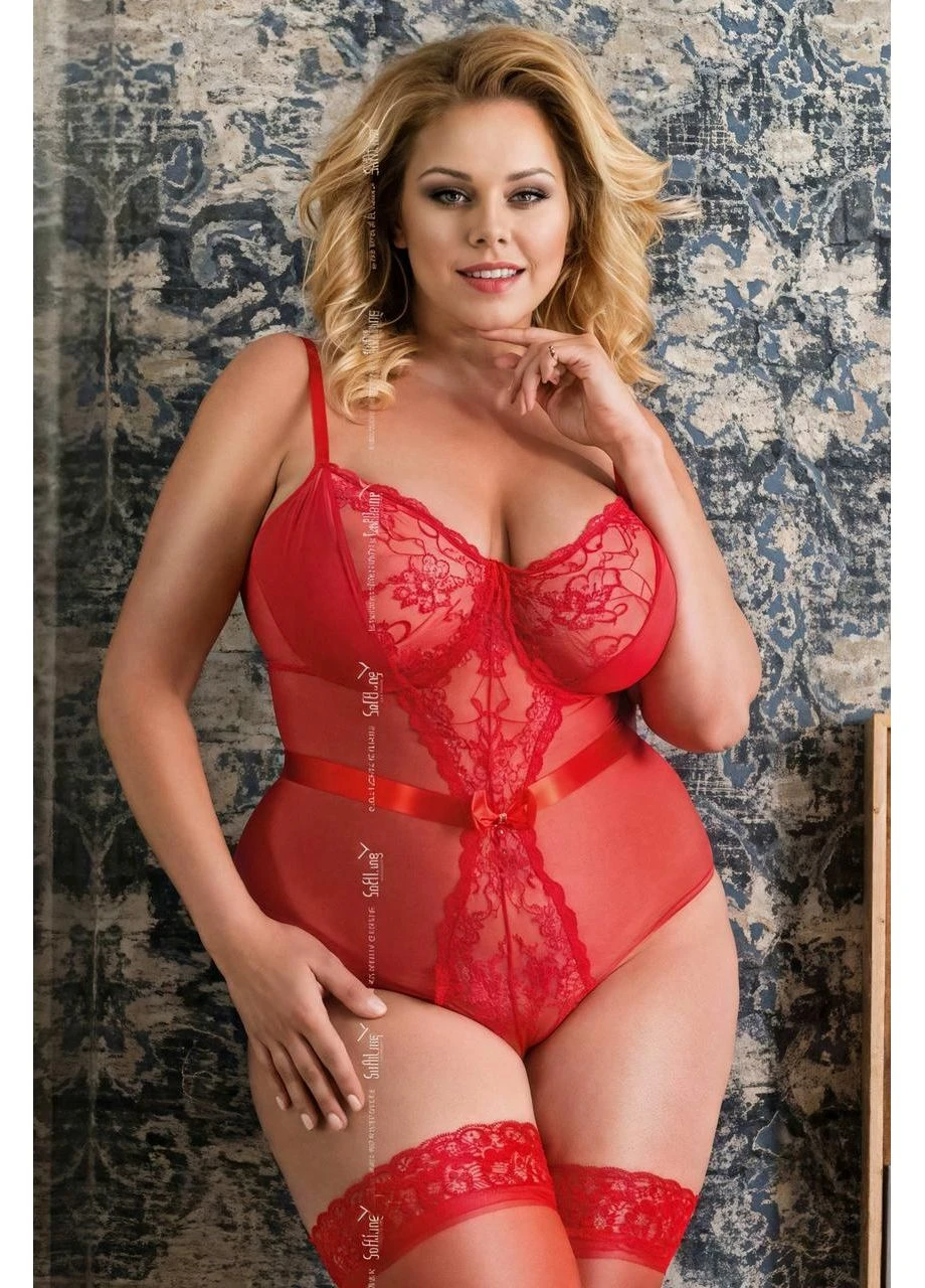 Боди с разрезом Softline Amelia Красное SoftLine Collection (386467831)