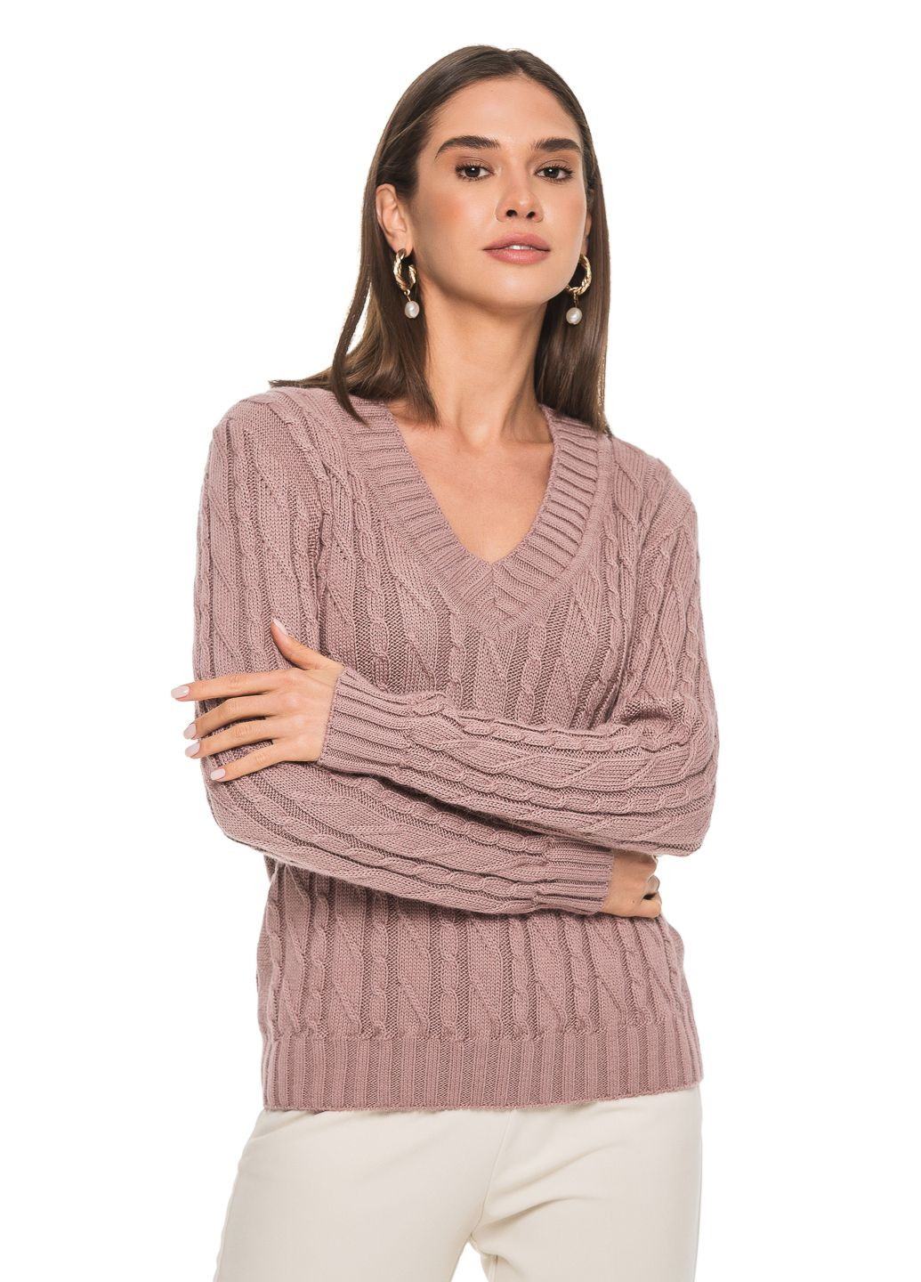 Темно-розовый свитер в v-образным воротником SVTR